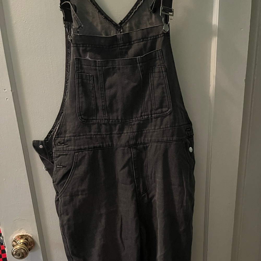 Gray ripped jean Overalls